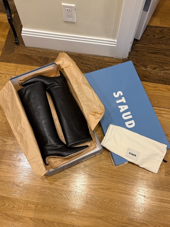STAUD Shoes - STAUD Wally Black Leather Knee Boots with Pointed Toe